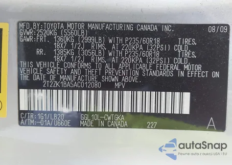 2010 Lexus Rx 350 z USA, uszkodzony, nr VIN 2T2ZK1BA5AC012080